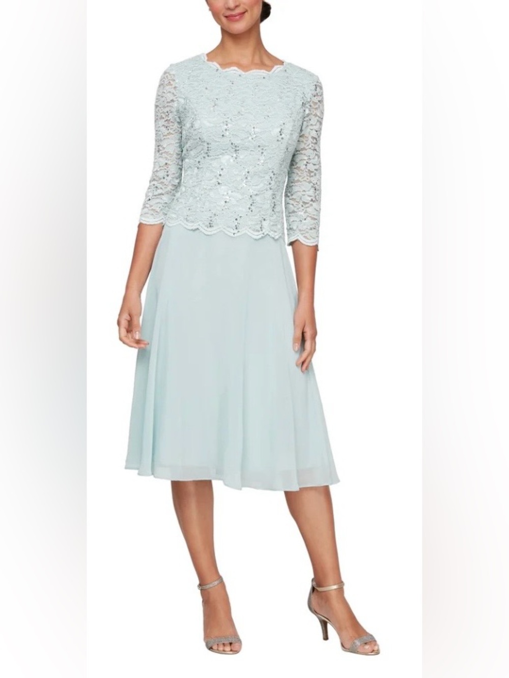 NWT Alex Evenings  Mother of the Bride Sequin Tea Length Dress Size 10